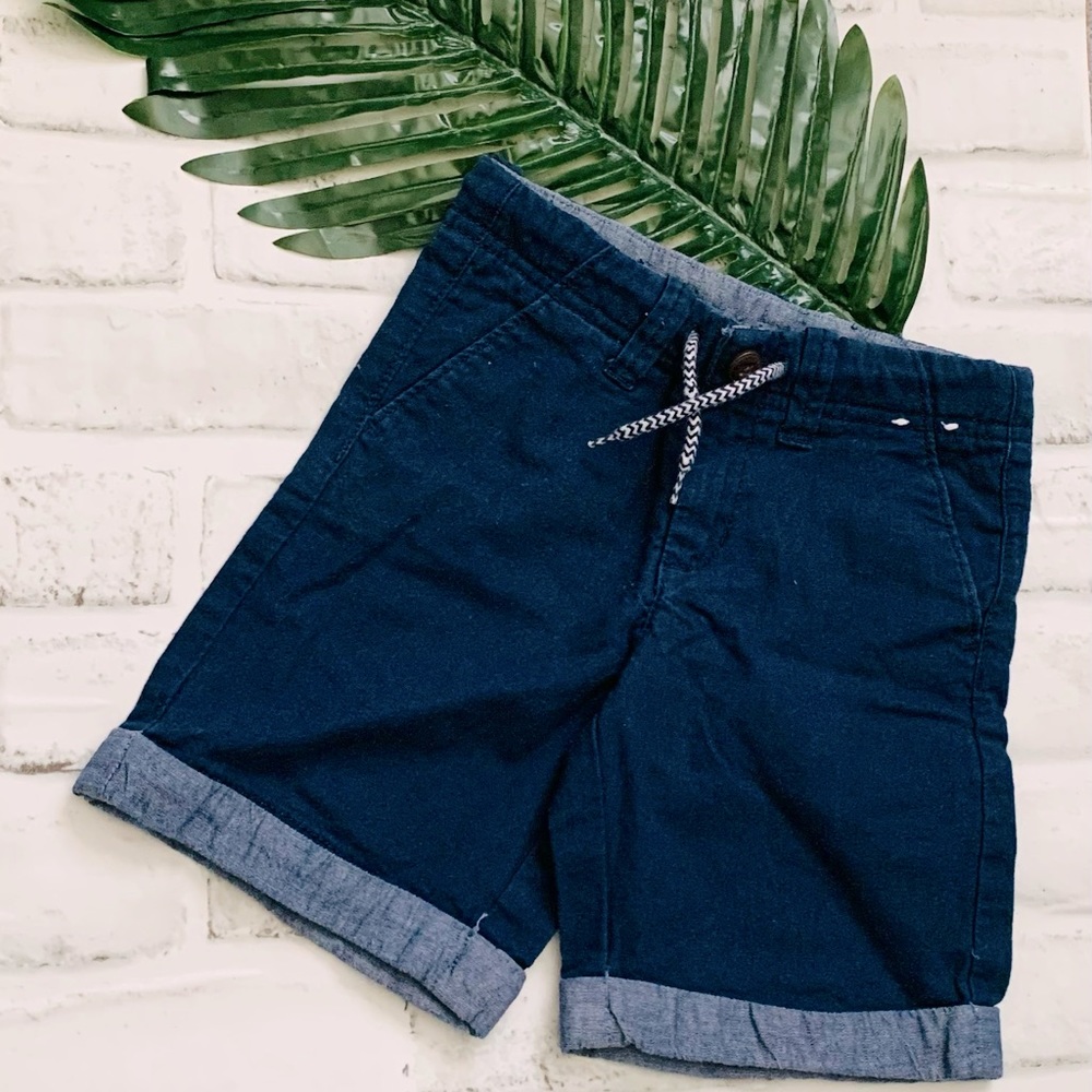 Gymboree Toddler Boy Cuffed Linen Shorts | Size 3T | Navy Blue | Adjustable|